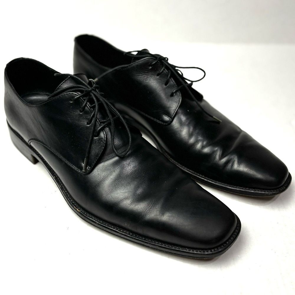 Ermenegildo Zegna Leather Derby Shoes Black Mens‎ 9 Fatte A Mano Italy Prom EUC
